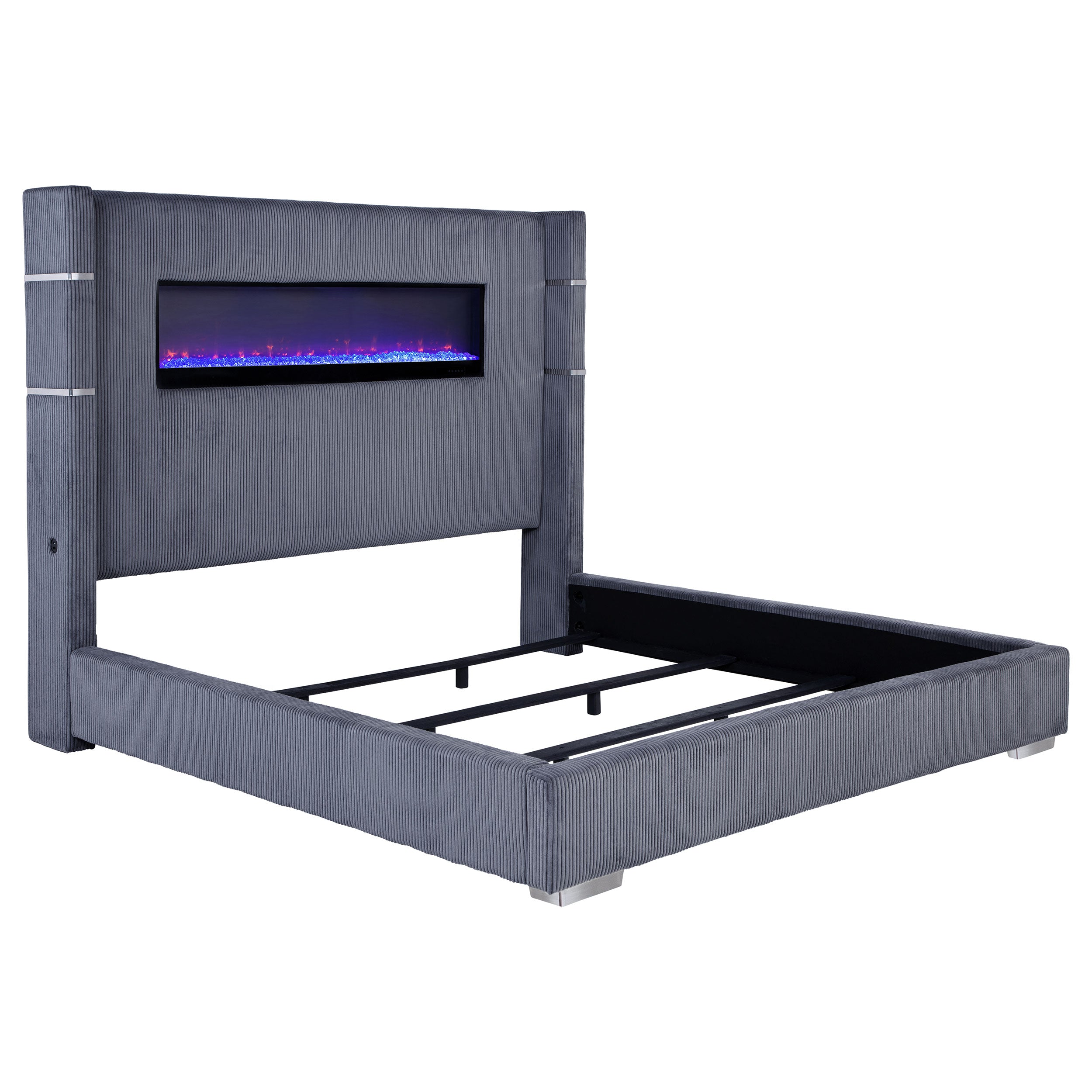 Tisdall Upholstered Eastern King Flame Visualizer Bed Grey — view 1