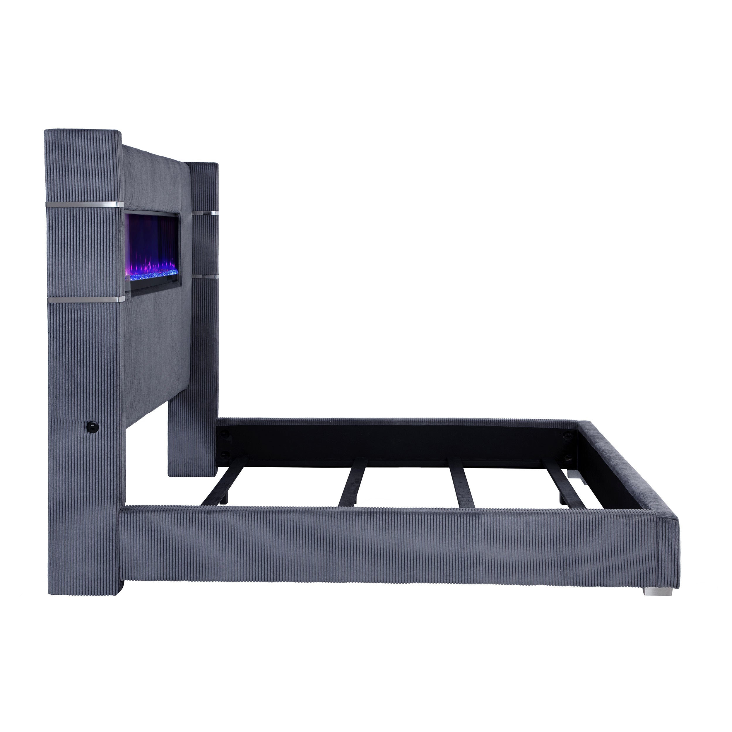 Tisdall Upholstered Eastern King Flame Visualizer Bed Grey — view 5