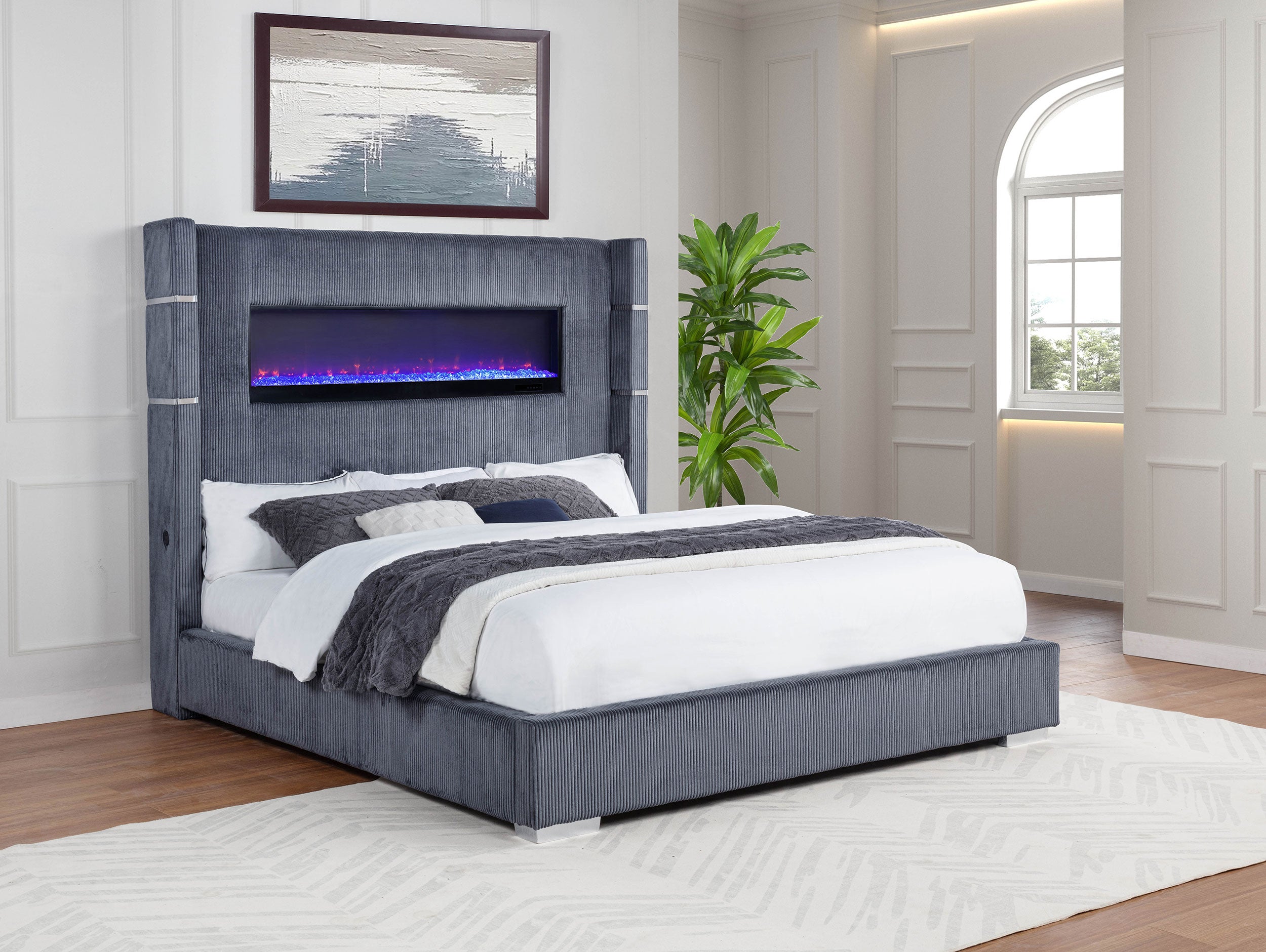 Tisdall Upholstered Cal King Flame Visualizer Bed Grey — view 2