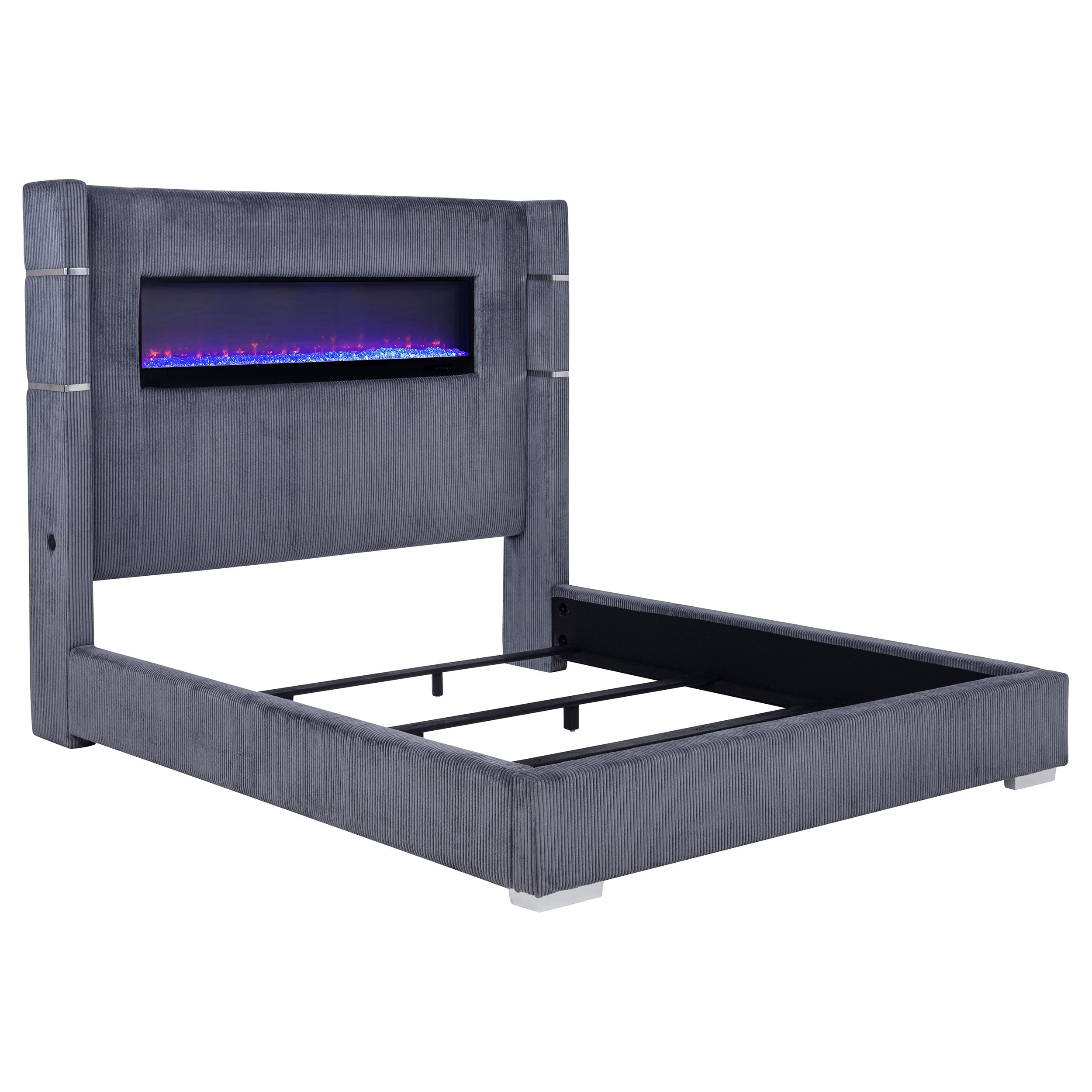 Tisdall Upholstered Cal King Flame Visualizer Bed Grey — view 1