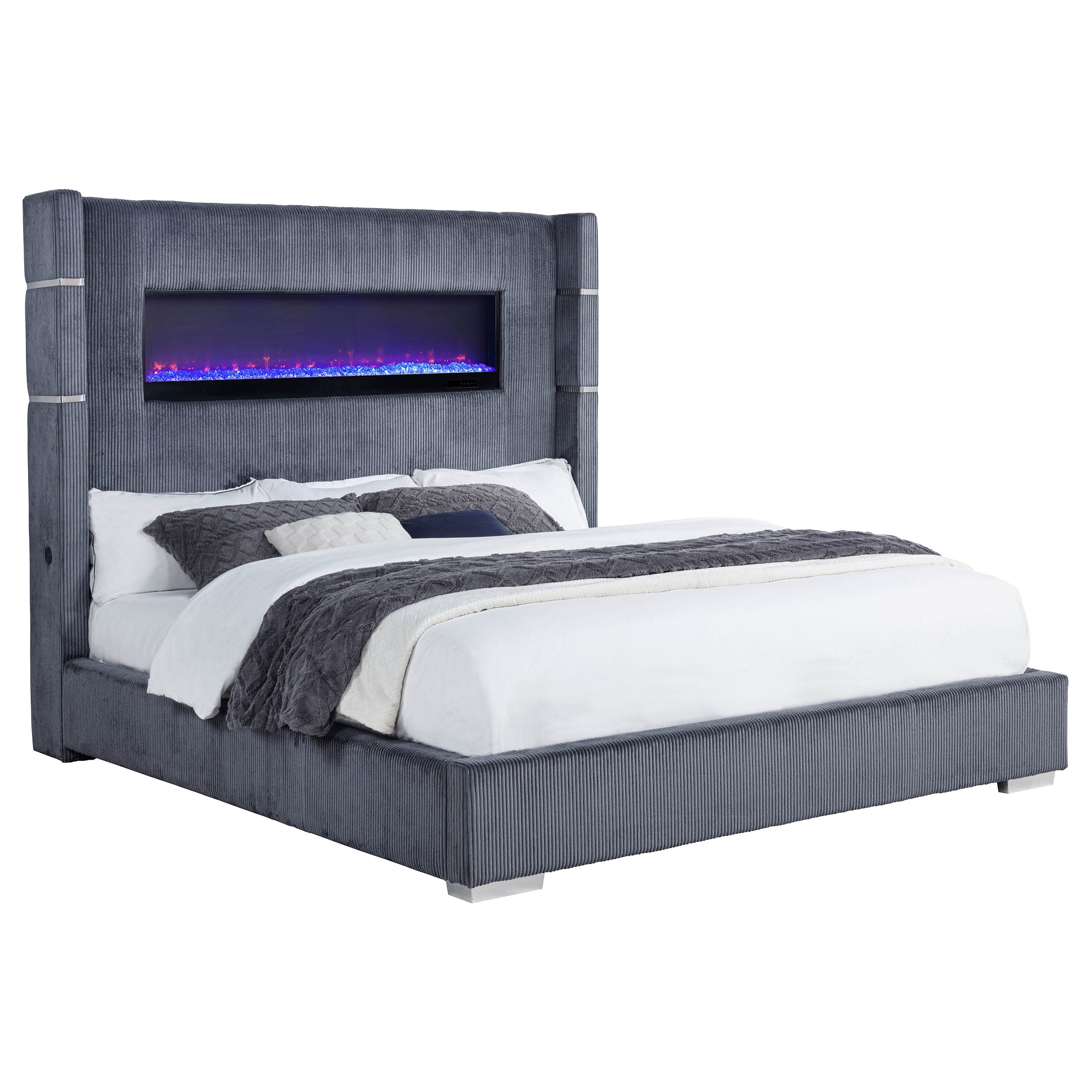 Tisdall Upholstered Cal King Flame Visualizer Bed Grey — view 3