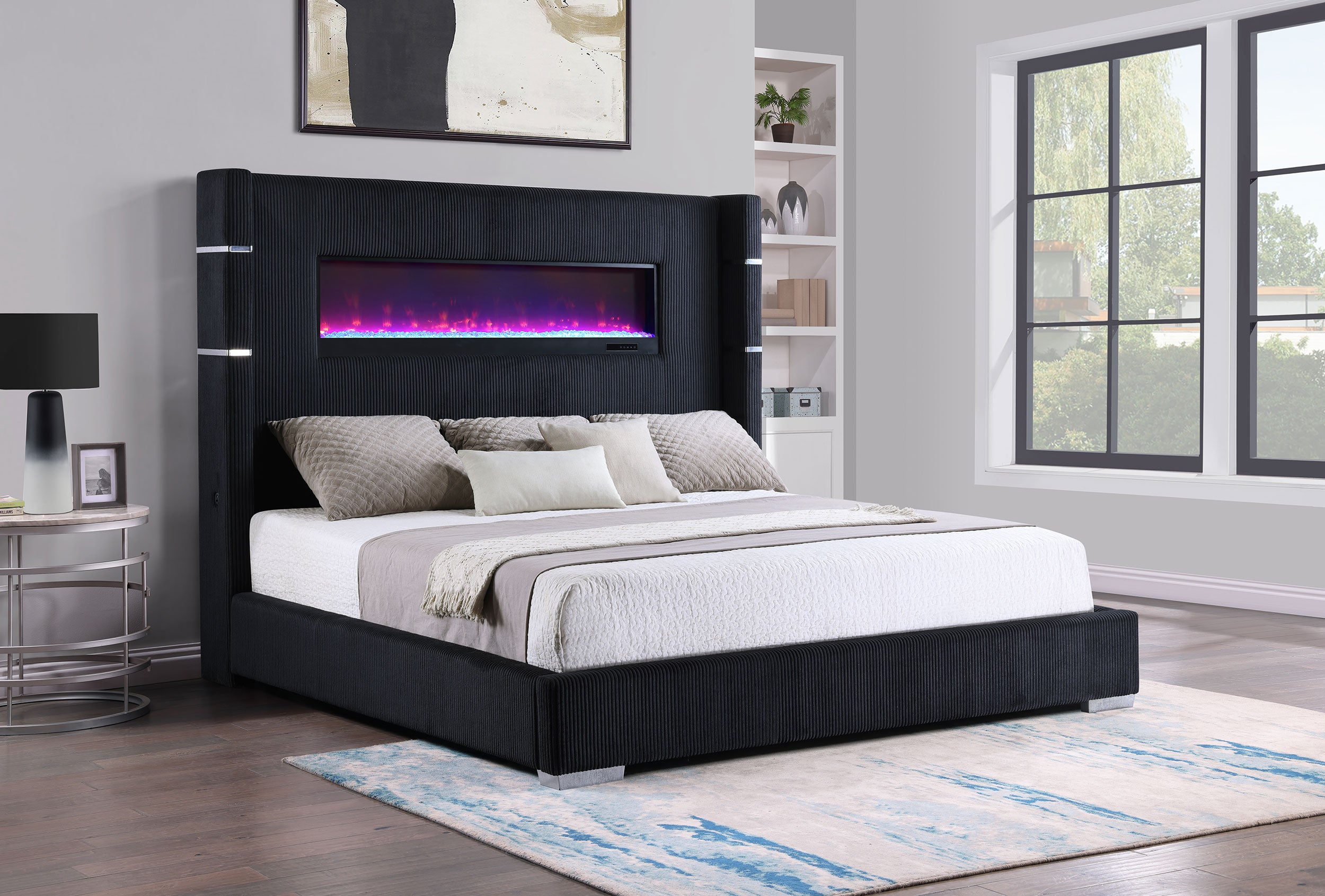 Tisdall Upholstered Queen Flame Visualizer Bed Black — view 2