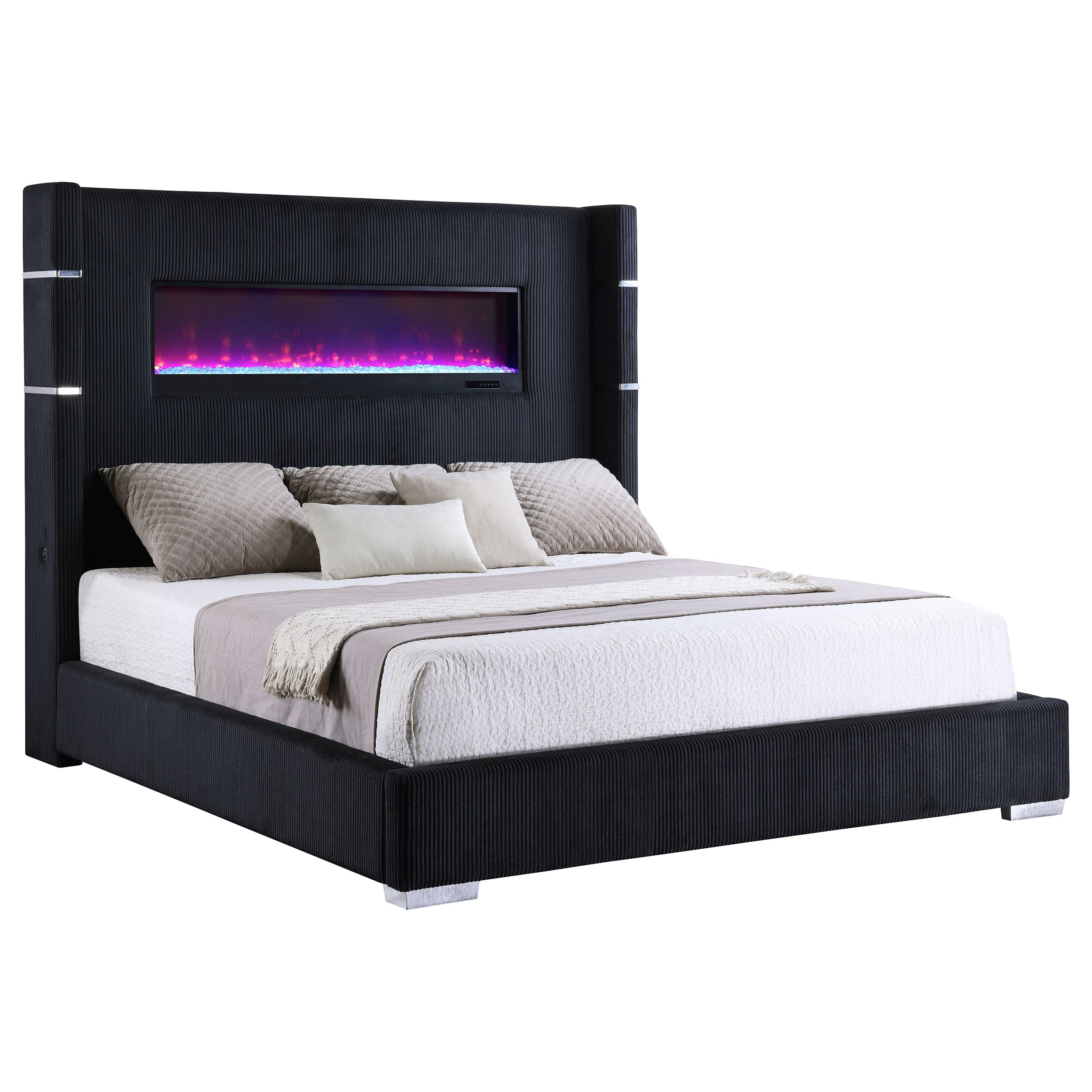 Tisdall Upholstered Queen Flame Visualizer Bed Black — view 3