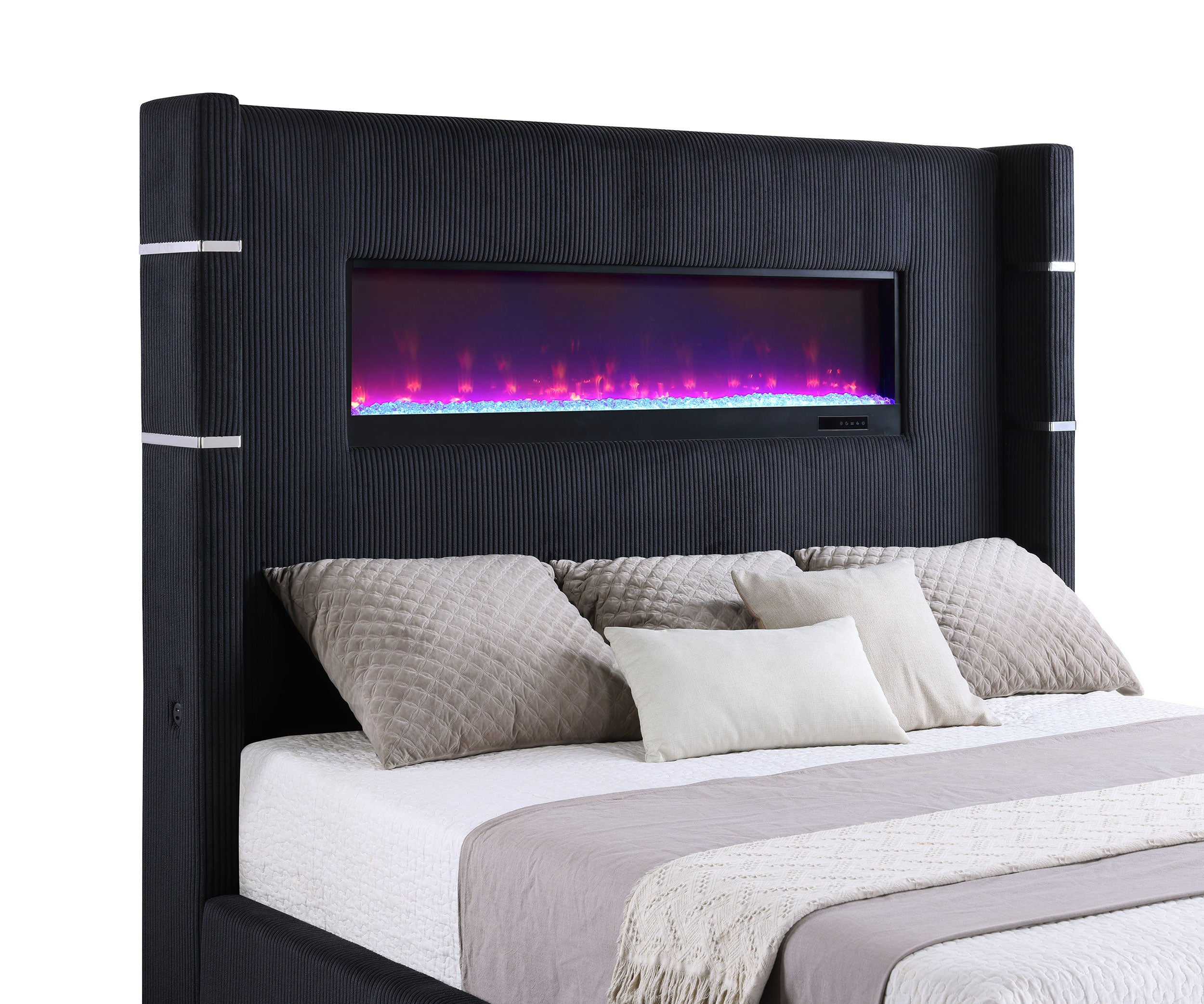 Tisdall Upholstered Queen Flame Visualizer Bed Black — view 5