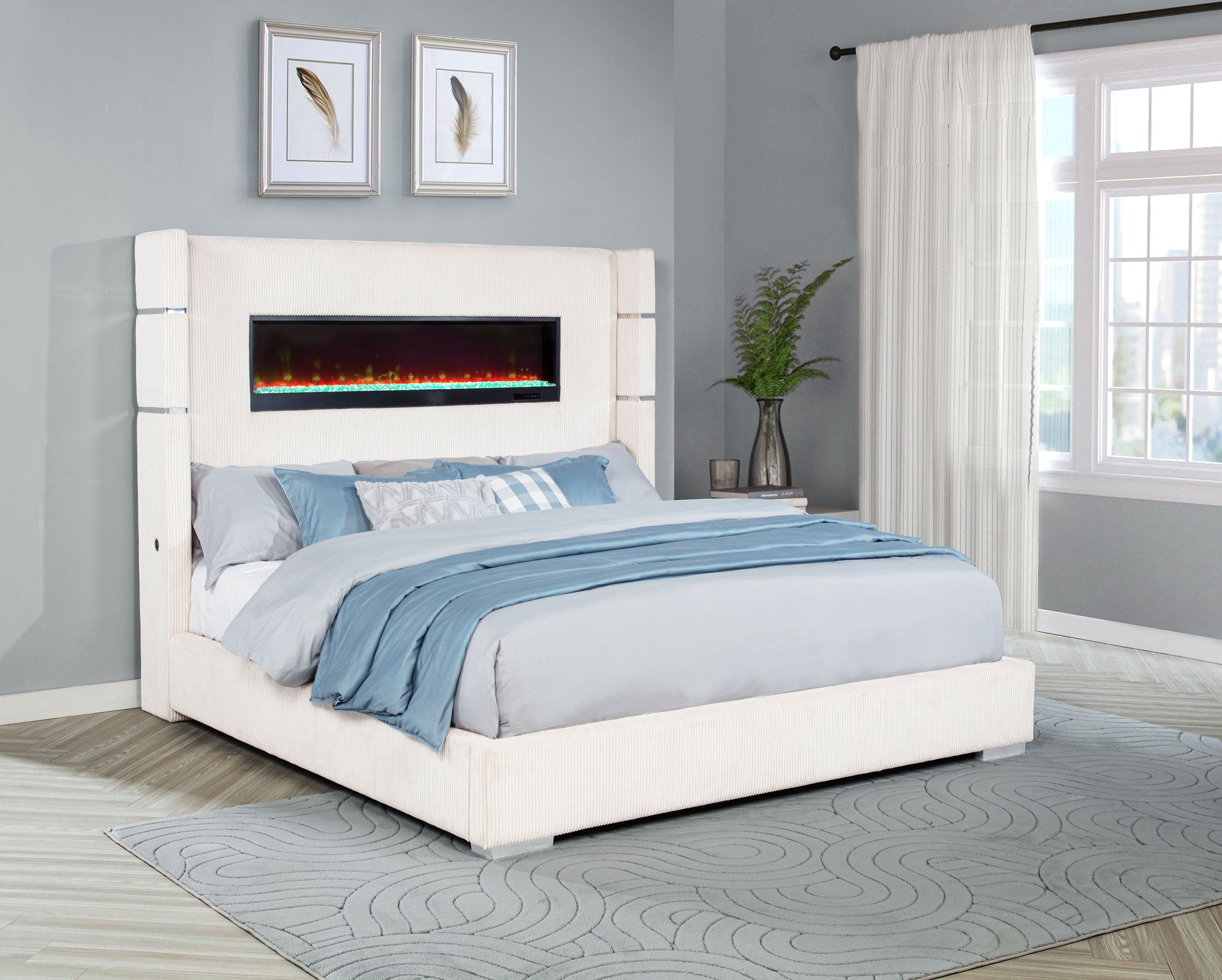 Tisdall Upholstered Eastern King Flame Visualizer Bed Cream — view 2