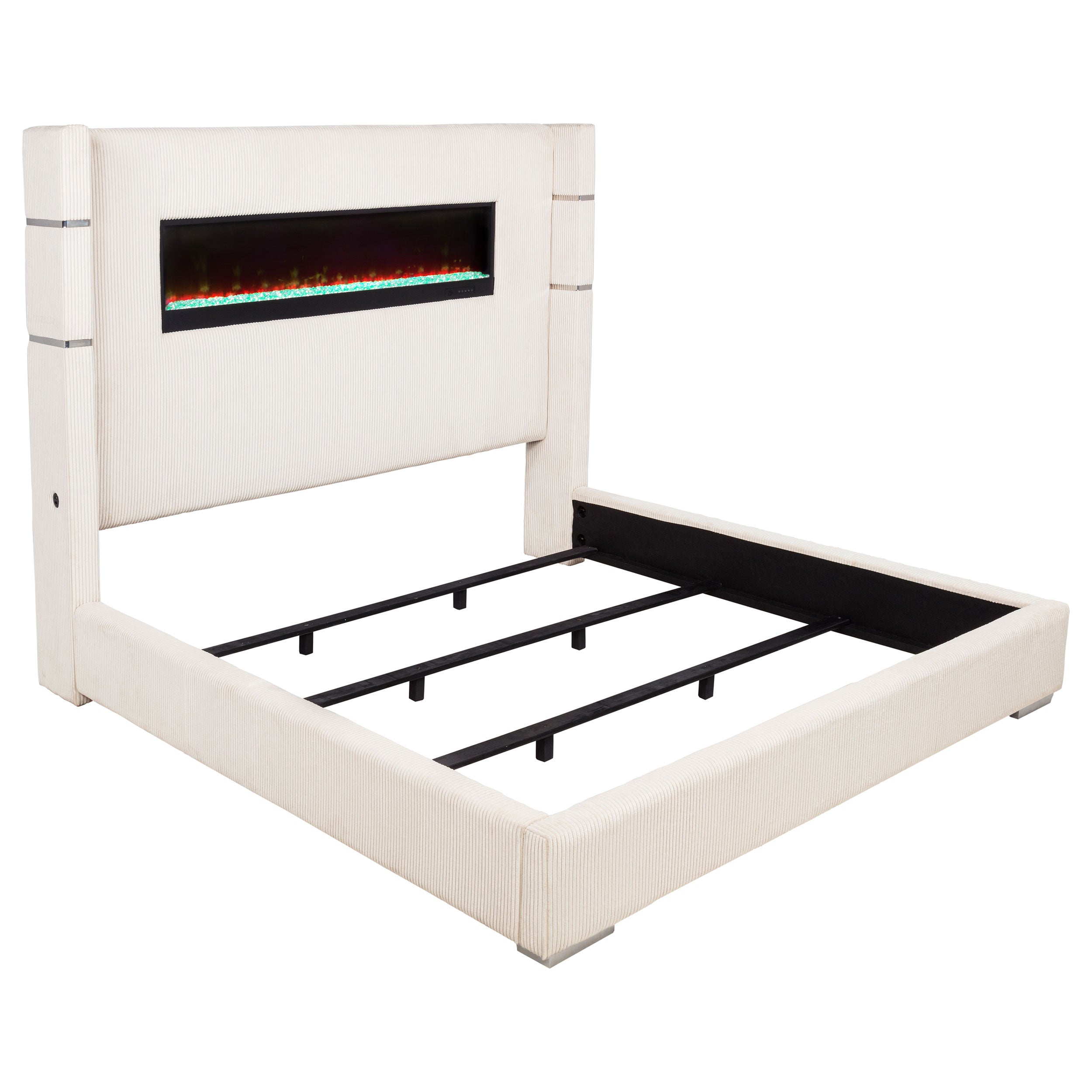 Tisdall Upholstered Eastern King Flame Visualizer Bed Cream — view 1
