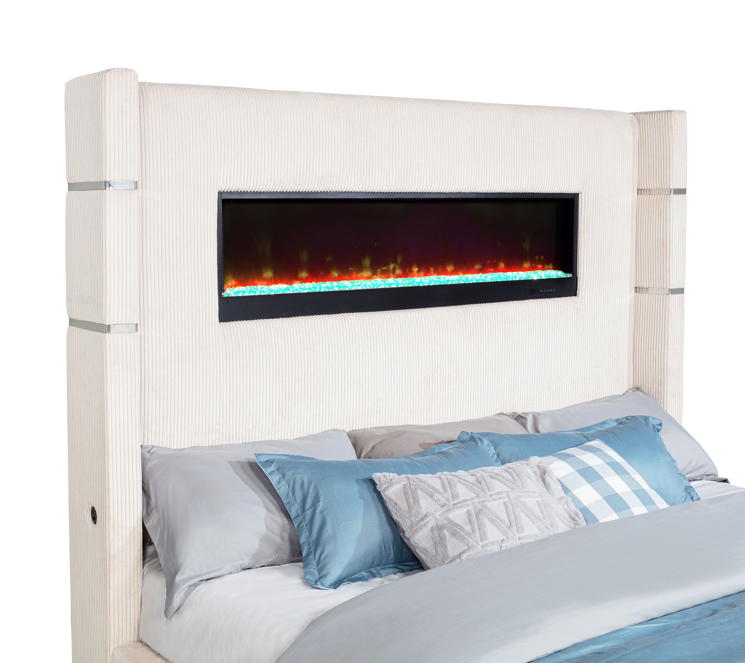 Tisdall Upholstered Eastern King Flame Visualizer Bed Cream — view 7