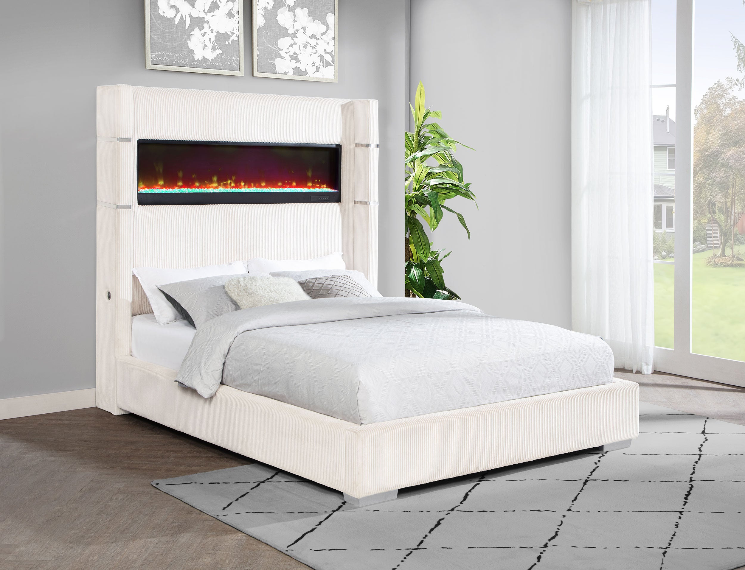 Tisdall Upholstered Cal King Flame Visualizer Bed Cream — view 2