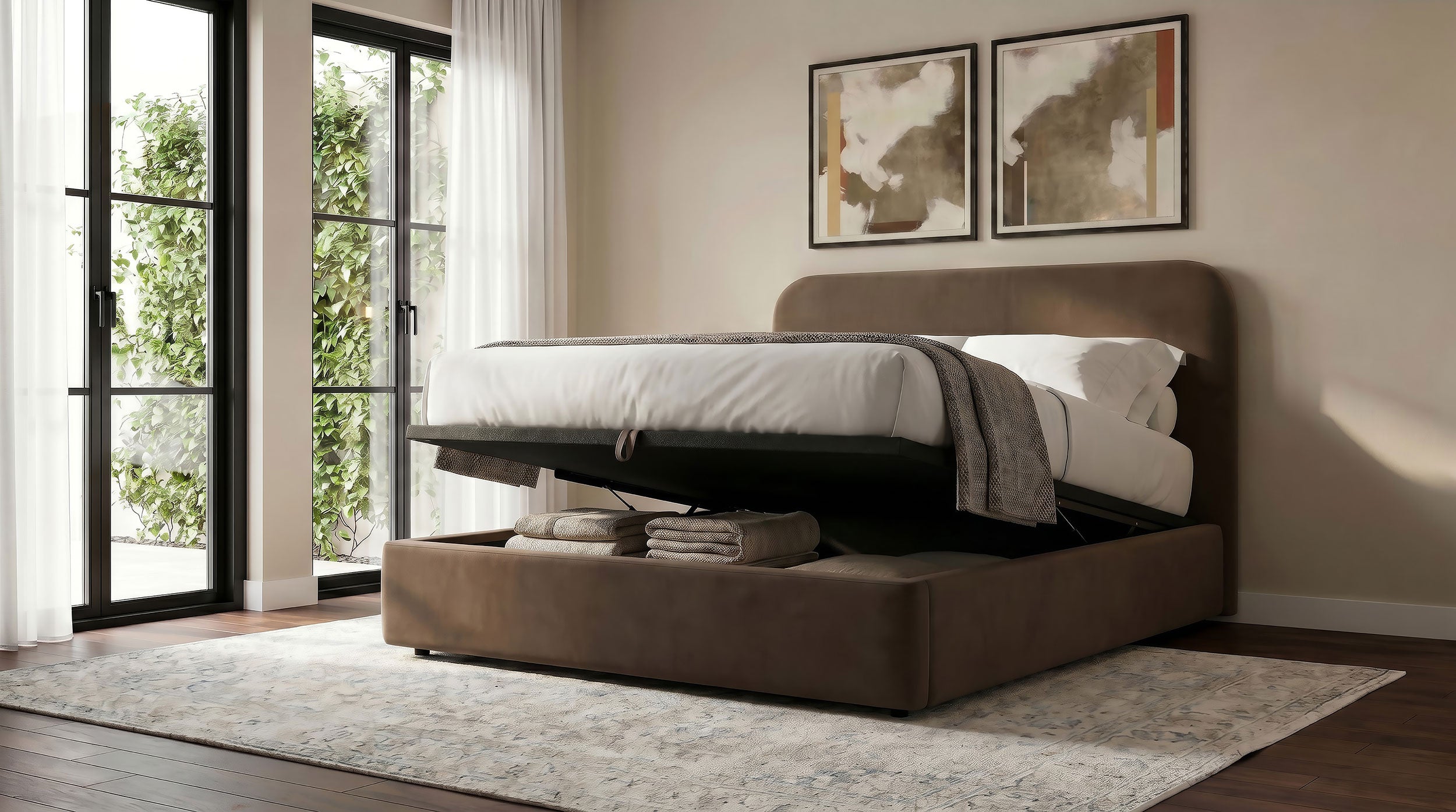 Anders Upholstered Queen Storage Lift Platform Bed Chocolate — view 9