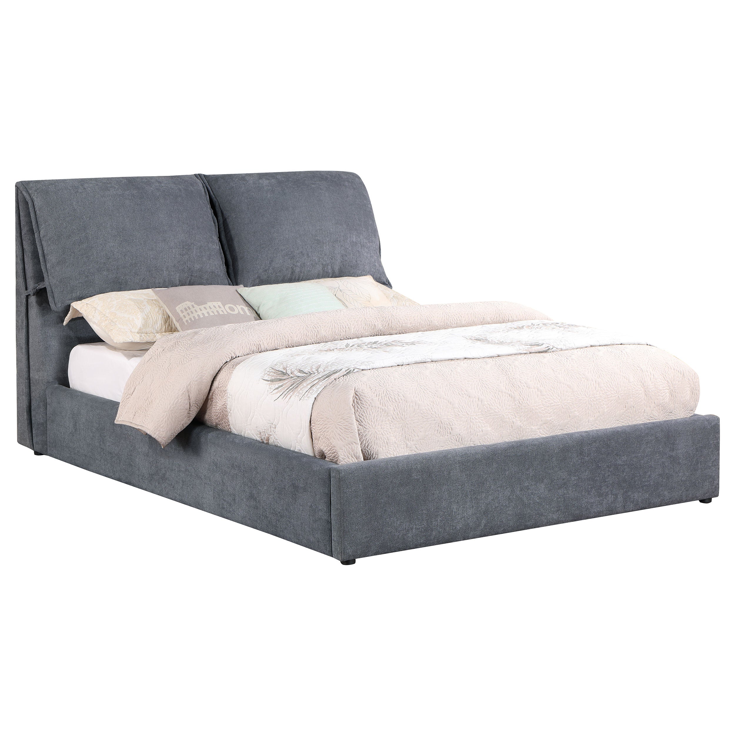 Laurel Upholstered Queen Panel Bed Dark Grey — view 3