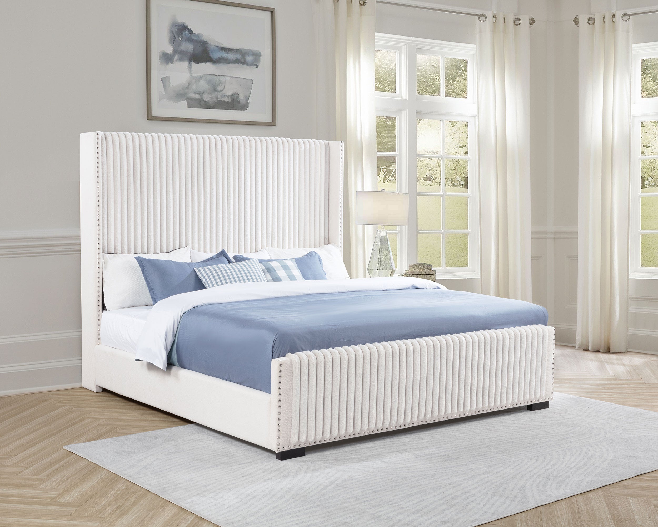 Natasha 65-inch Upholstered Eastern King Wingback Bed Cream — view 2