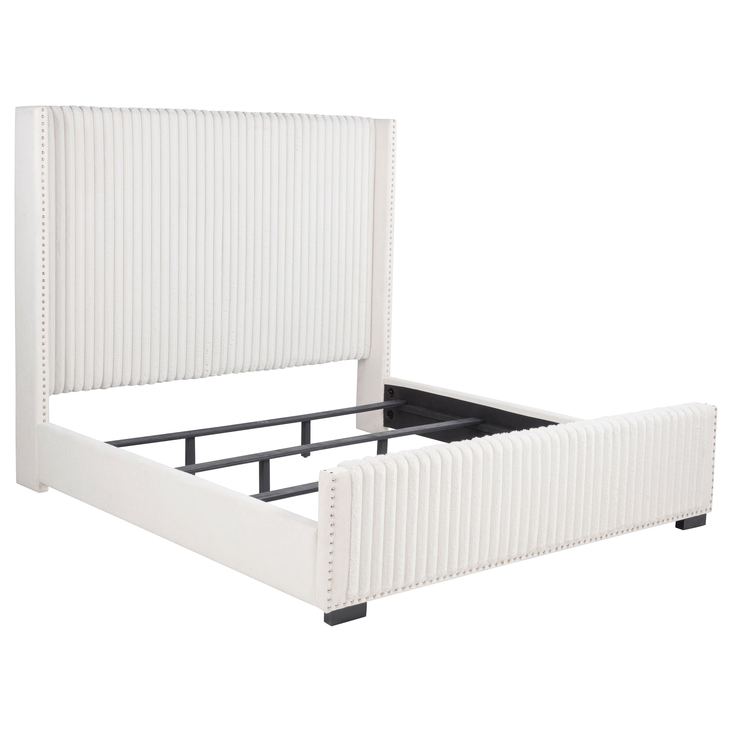 Natasha 65-inch Upholstered Eastern King Wingback Bed Cream — view 1