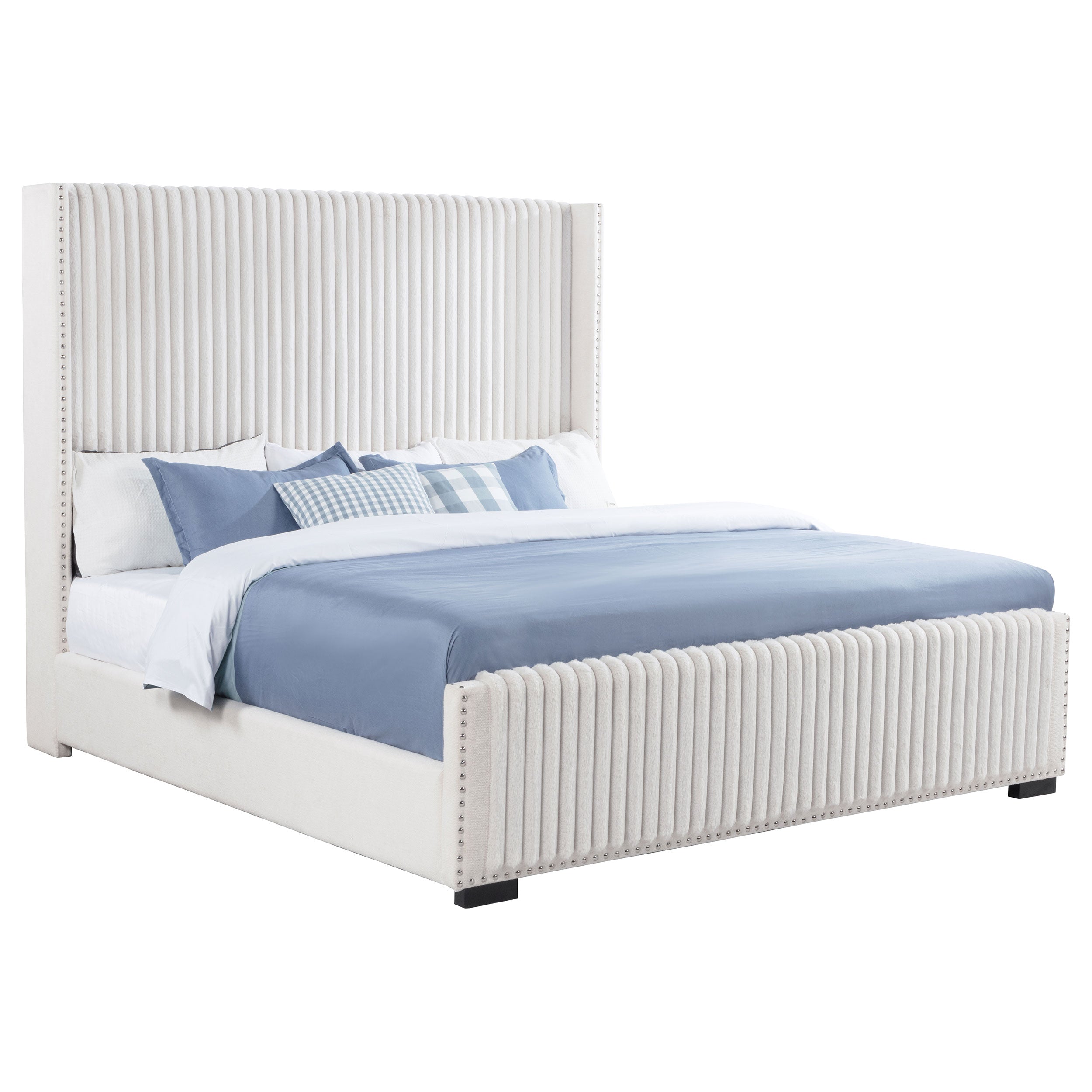 Natasha 65-inch Upholstered Eastern King Wingback Bed Cream — view 3