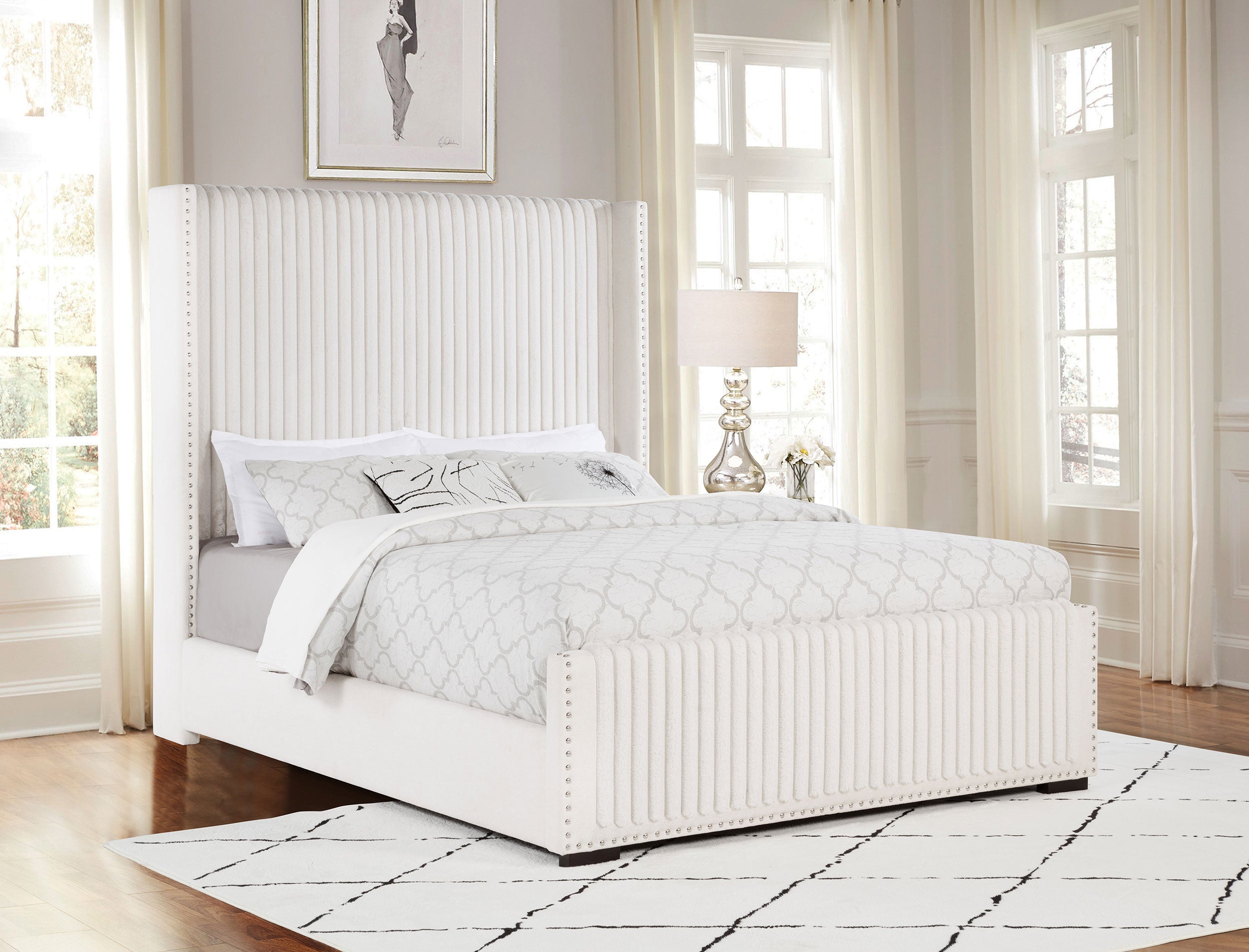 Natasha 65-inch Upholstered Queen Wingback Bed Cream — view 2