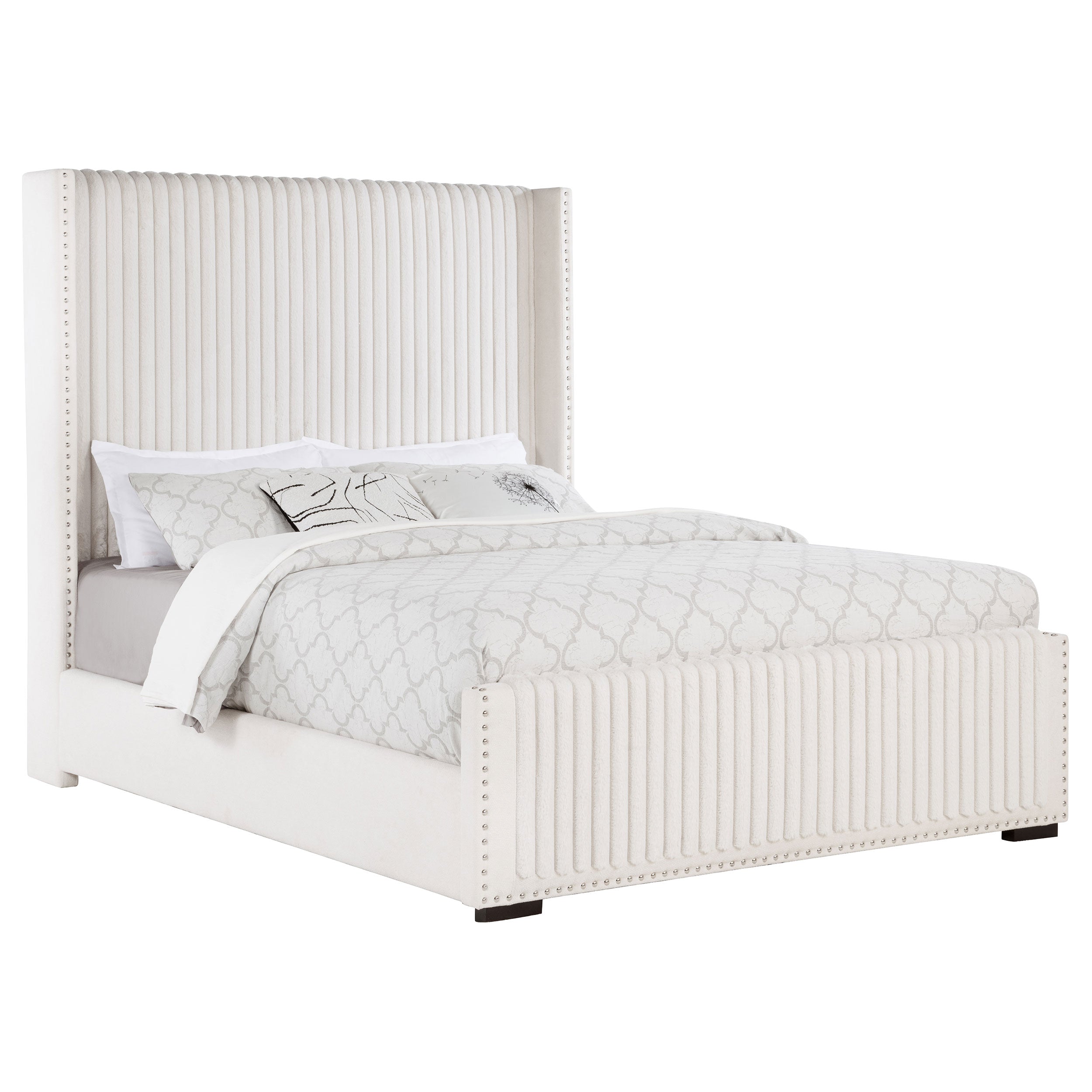 Natasha 65-inch Upholstered Queen Wingback Bed Cream — view 3