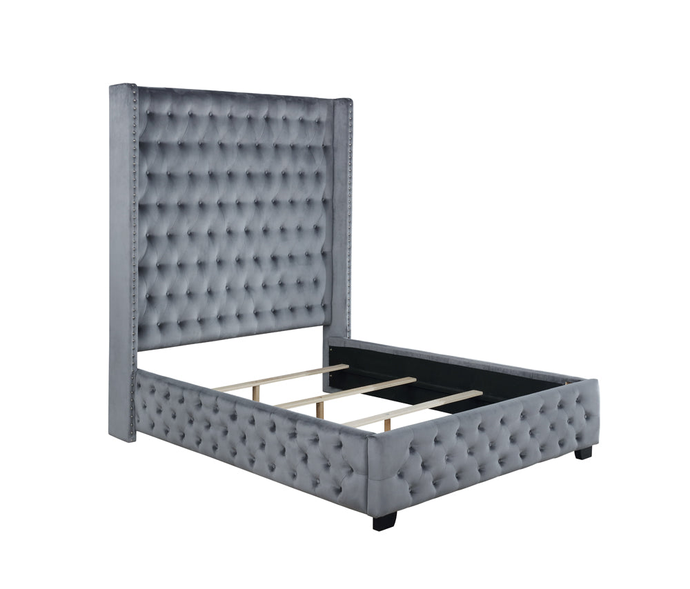Rocori Upholstered Eastern King Wingback Bed Grey — view 1