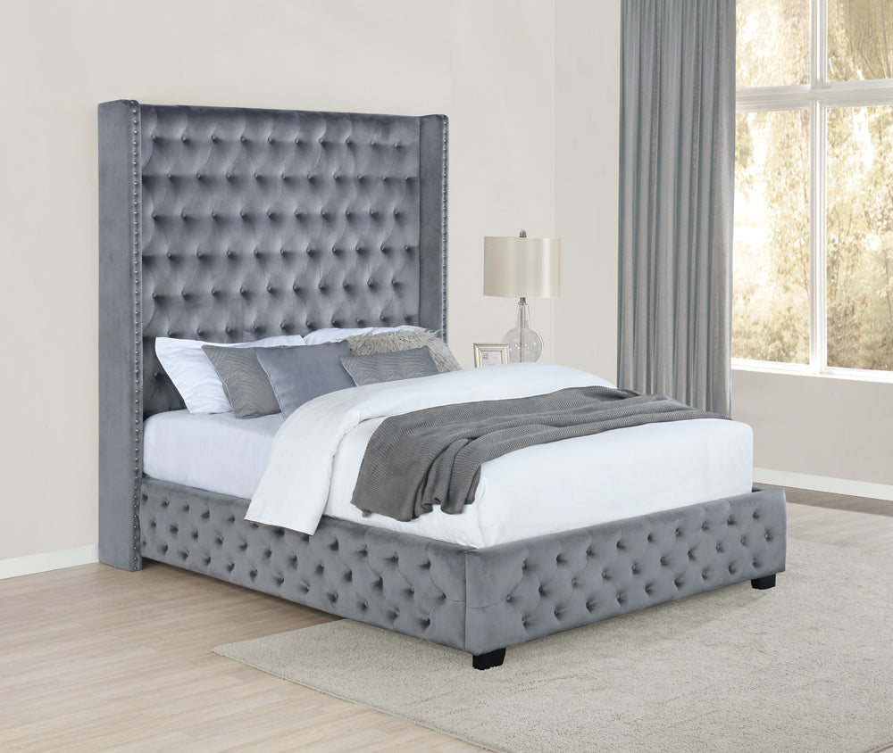 Rocori Upholstered Eastern King Wingback Bed Grey — view 2