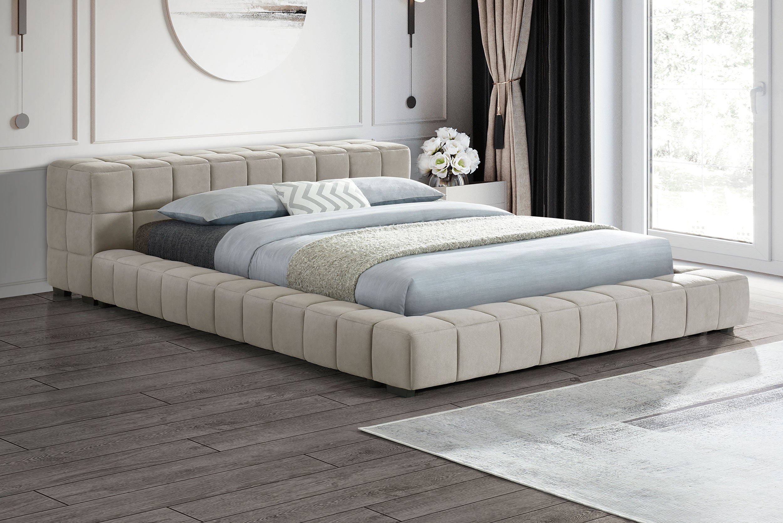 Trinity Upholstered Queen Platform Bed Light Taupe — view 2