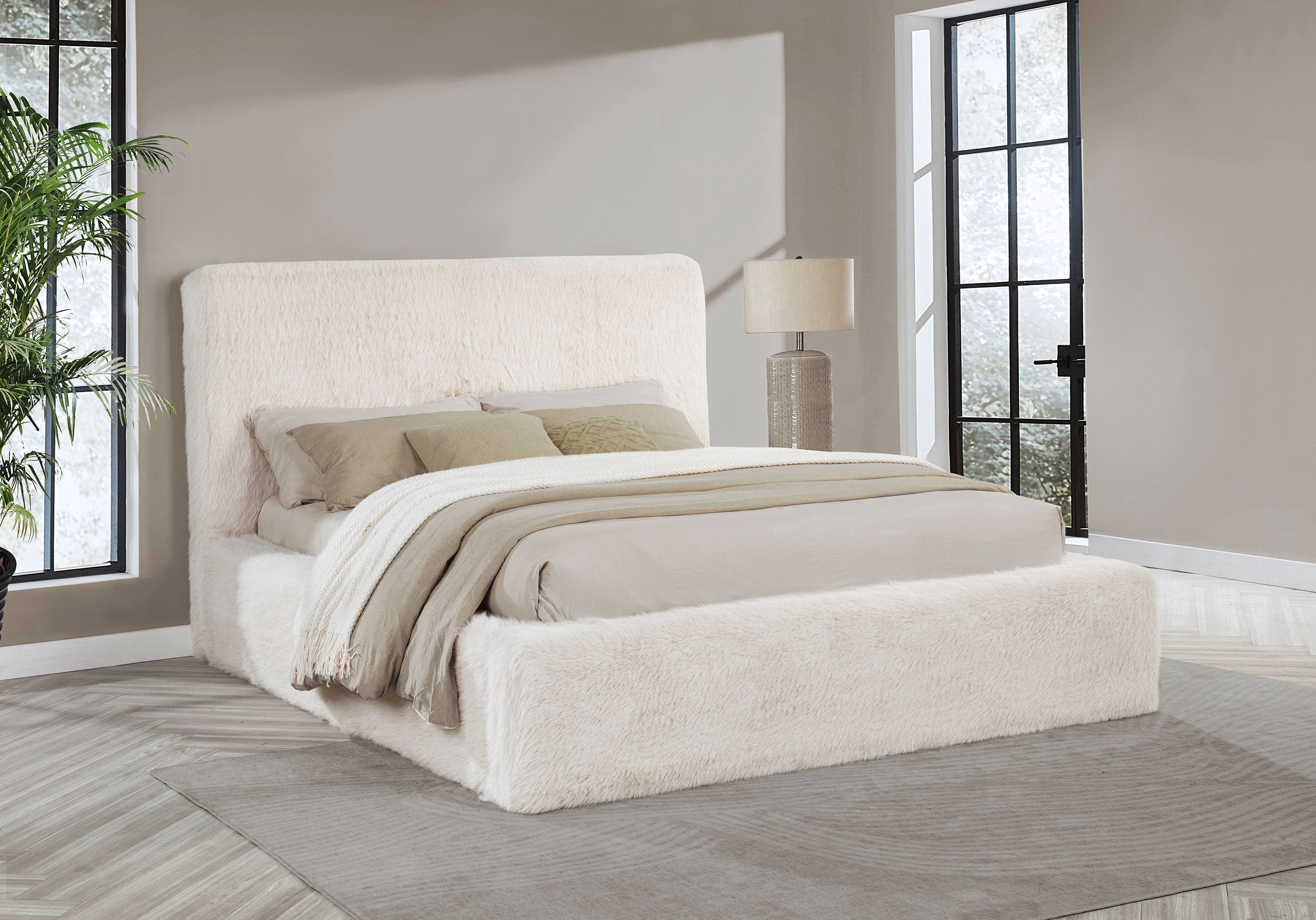 Rebecca Faux Fur Upholstered Eastern King Bed Cream — view 2