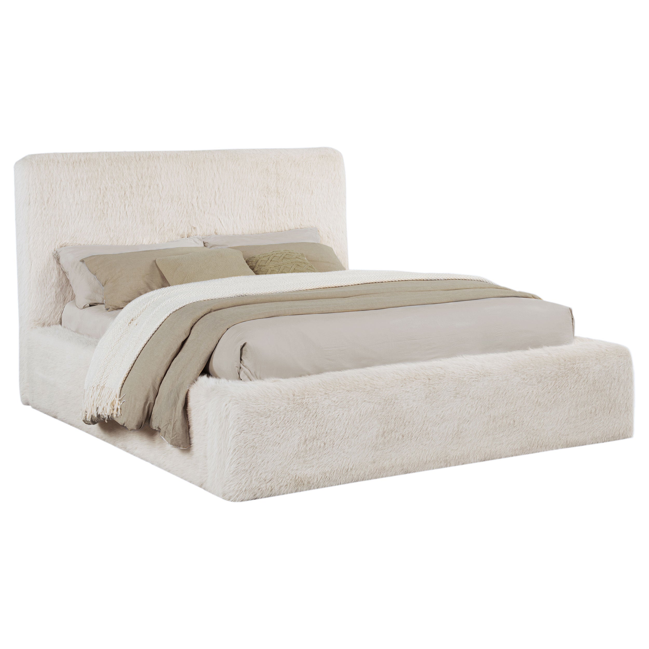 Rebecca Faux Fur Upholstered California King Bed Cream — view 3