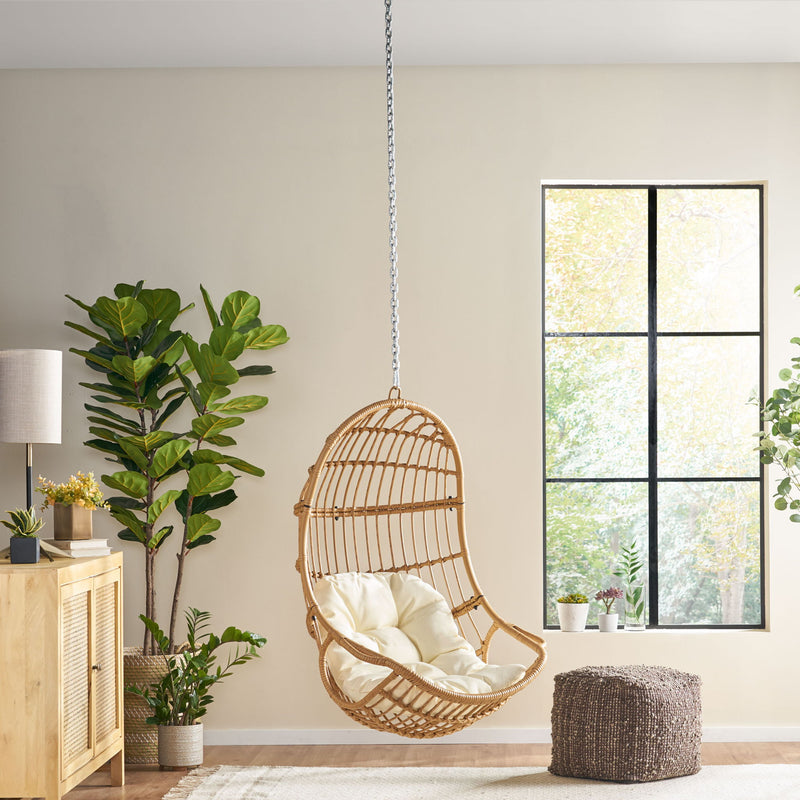 Rustic Hanging Basket Chair With Cushion