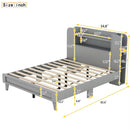 Full Size Platform Bed with Storage Headboard,Multiple Storage Shelves on Both Sides,Grey