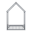 Full Roof-framed Headboard Floor Bed with Headboard Guardrails, without Slats ,Grey