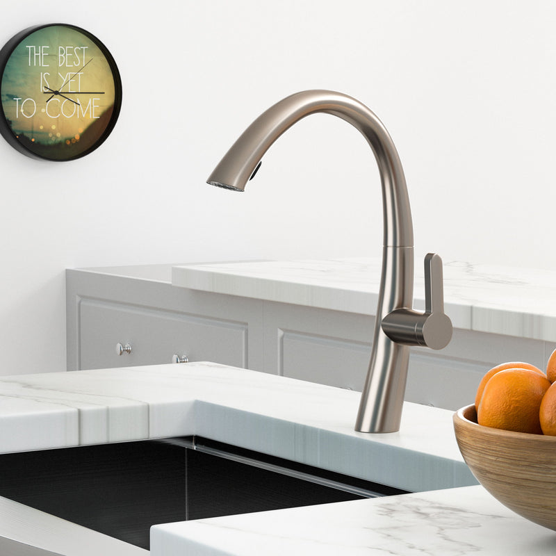Kitchen Faucet With Pull Out Spray, Stainless Steel, 16" Height - Brushed Nickel