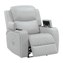 Elonzo - Power Motion Recliner With LED, Power Headrest & Speaker - Light Gray