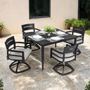 Outdoor Modern Dining Set, Chairs Sunbrella Cushioned And Dining Table With Umbrella Hole