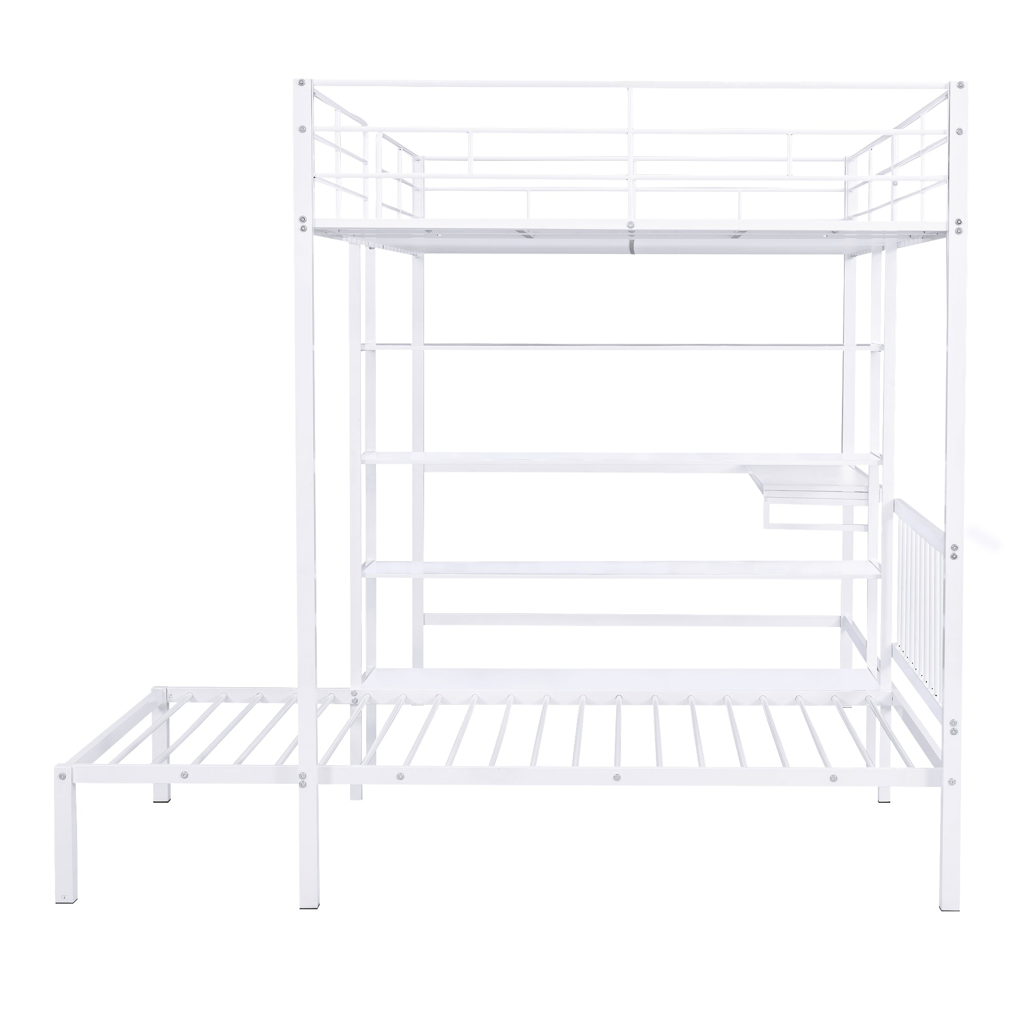 Full Over Twin Metal Bunk Bed with Built-in Desk, Shelves and Ladder, White - Atlantic Fine Furniture Melbourne FL