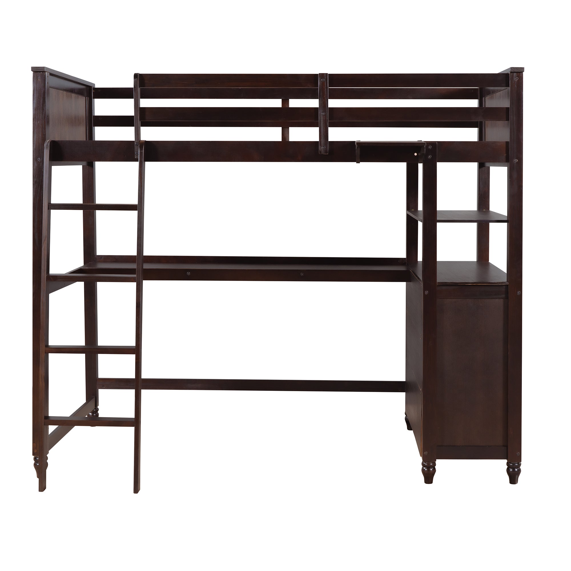Twin size Loft Bed with Drawers and Desk, Wooden Loft Bed with Shelves - Espresso(OLD SKU: LT001530AAP) - Atlantic Fine Furniture Melbourne FL