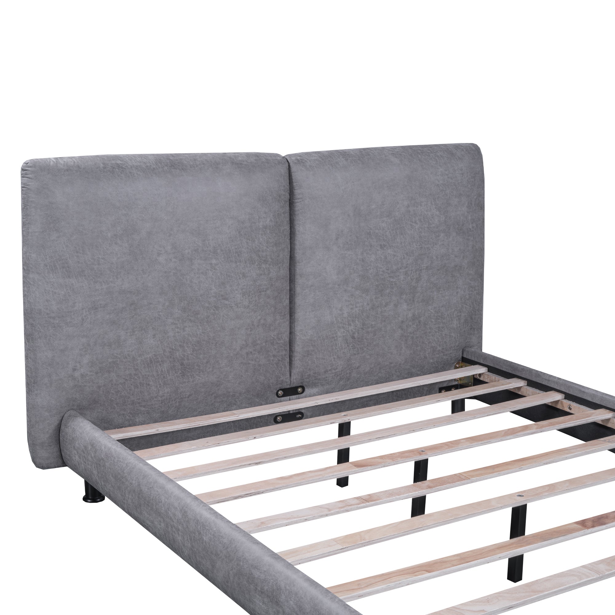 Queen Size Upholstered Platform Bed with Two Large Headrests and Thick Fabric, Polyester, Gray - Atlantic Fine Furniture Melbourne FL