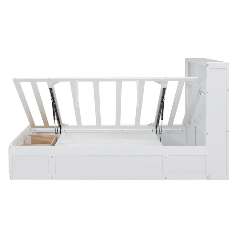 Wood Full Size Hydraulic Platform Bed with Storage LED Headboard, Charging Station and 2 Drawers, White