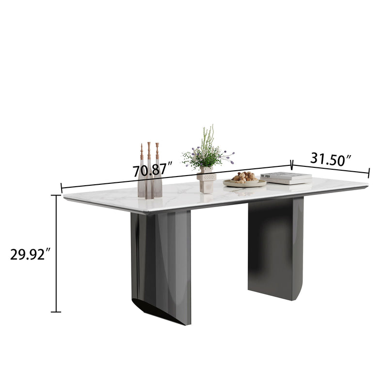 Sintered Stone Composite Tempered Glass Top Dining Table With Stainless Steel Base