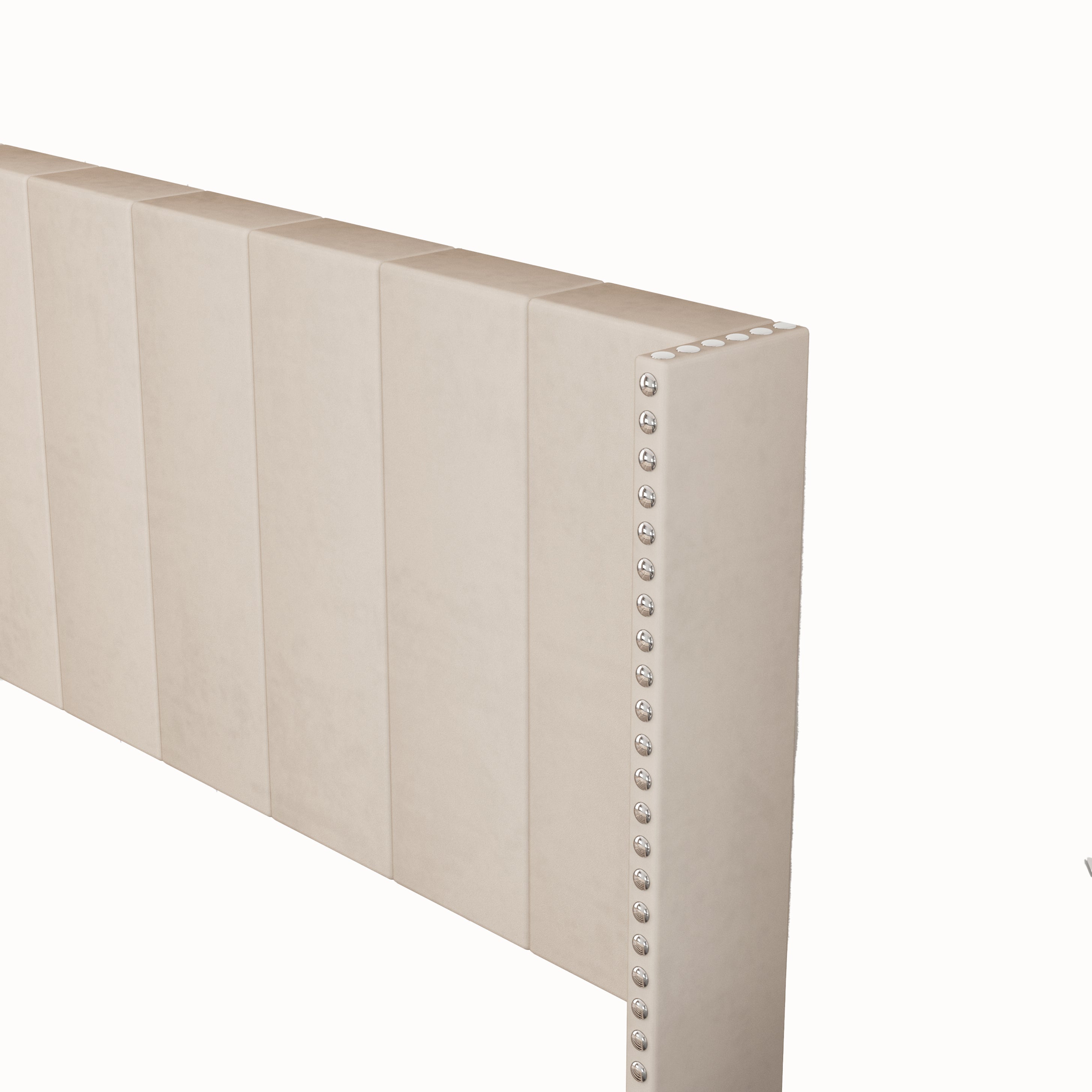 Velvet Upholstered Bed Frame with Vertical Channel Tufted Headboard,Modern Decorative Nailheads, Full size Bed Frame Beige - Atlantic Fine Furniture Melbourne FL