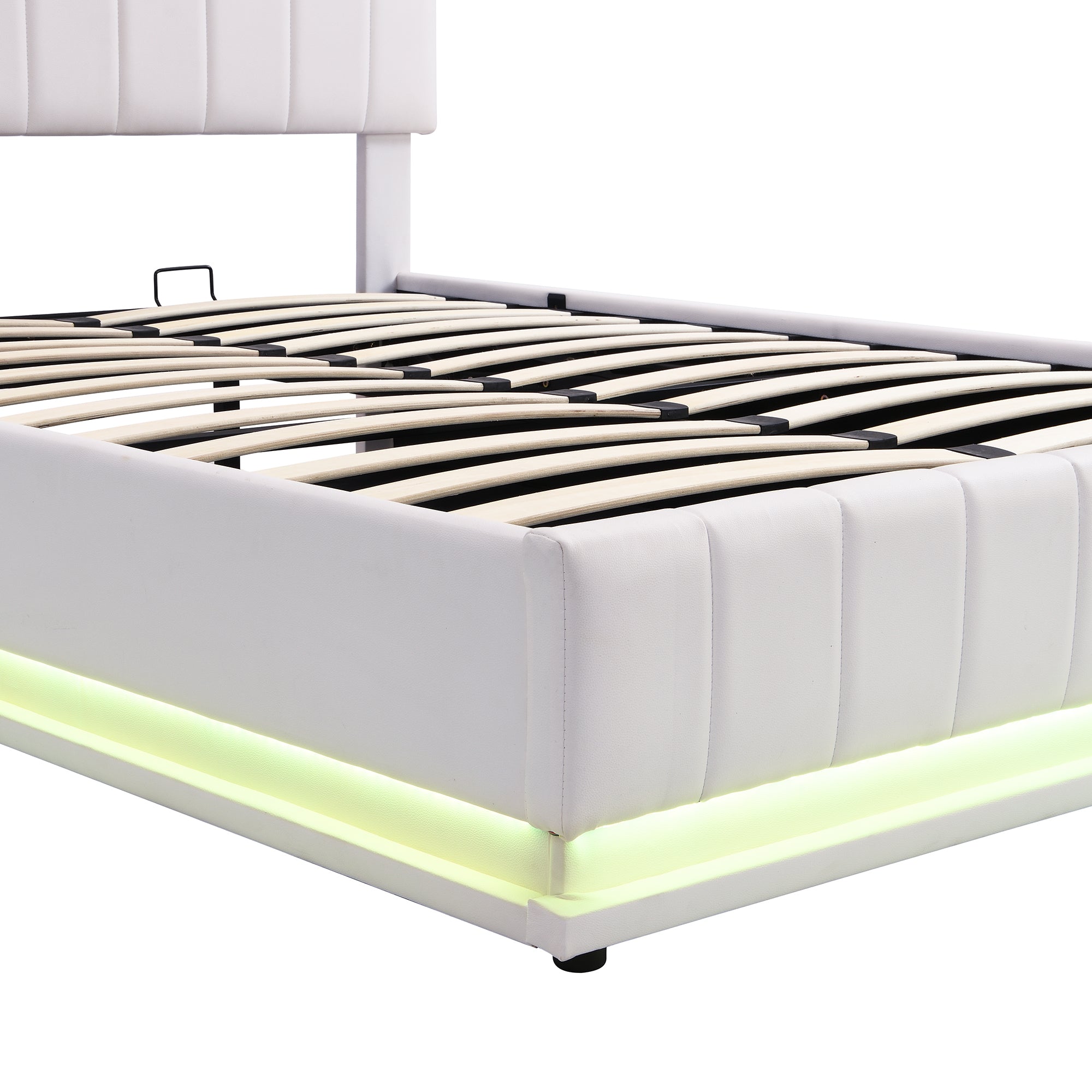 Full Size Upholstered Bed with Hydraulic Storage System and LED Light, Modern Platform Bed with Sockets and USB Ports, White - Atlantic Fine Furniture Melbourne FL