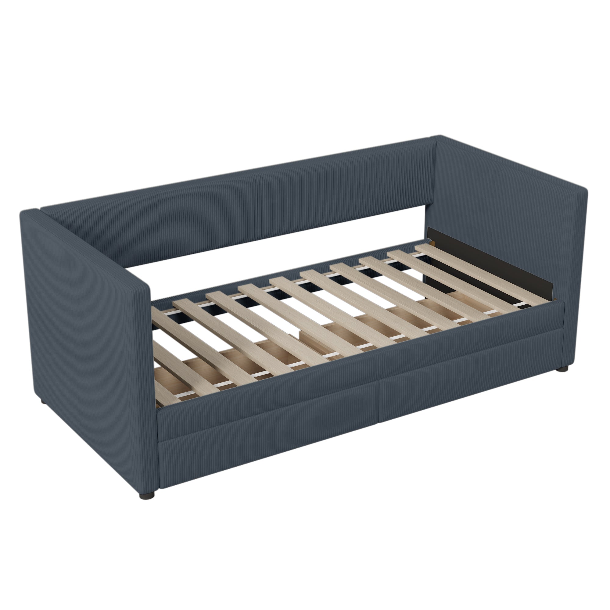 Twin Size Corduroy Daybed with Two Drawers and Wood Slat, Gray - Atlantic Fine Furniture Melbourne FL