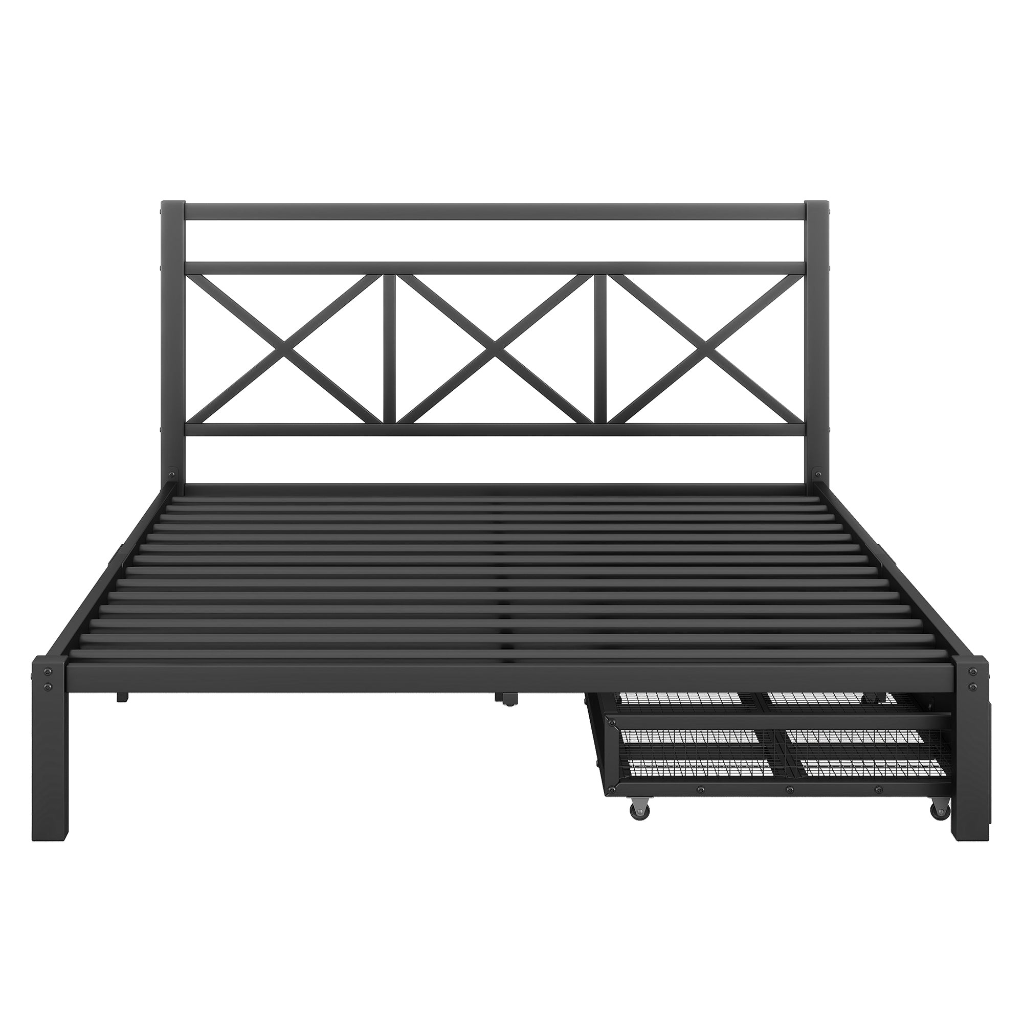 Metal Platform Bed with 2 Drawers, Queen (Black) - Atlantic Fine Furniture Melbourne FL