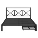 Metal Platform Bed with 2 Drawers, Queen (Black)
