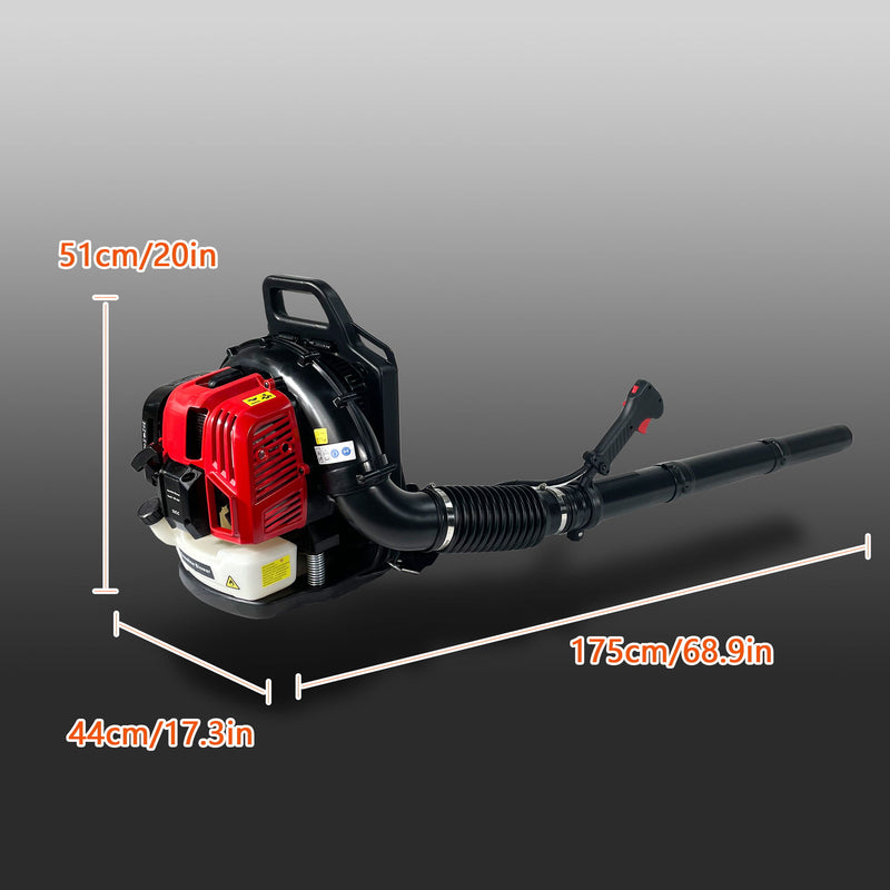 Backpack Leaf Blower, 52Cc, 530Cfm, 175Mph, 2 Stroke Air Cooling Gasoline Backpack Grass Blower, Snow Blower Epa Compliant - Red