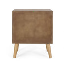 Contemporary End Table With Rattan - Walnut