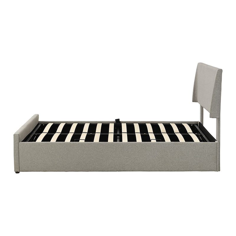 Full Size Sleigh Bed with Side-Tilt Hydraulic Storage System, Linen Upholstery, Gray - Atlantic Fine Furniture Melbourne FL