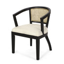 Elegant Dining Chair With Cane Web Backrests And Velvet Upholstery
