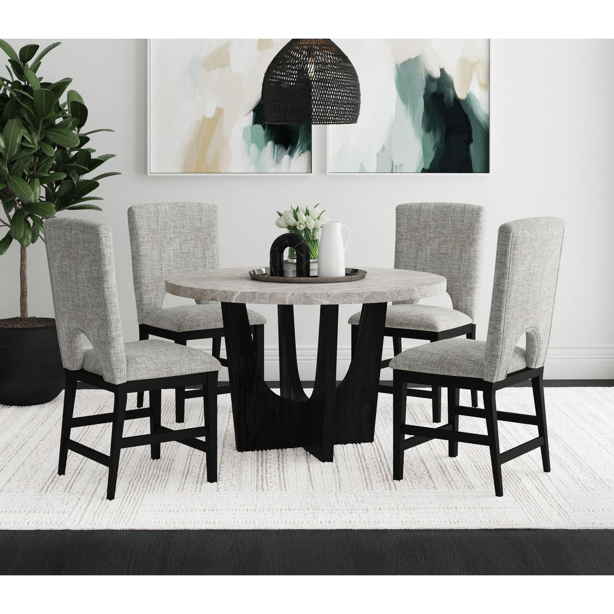 Oregon Round Table With Faux Marble Top in Black by Elements International, view 7