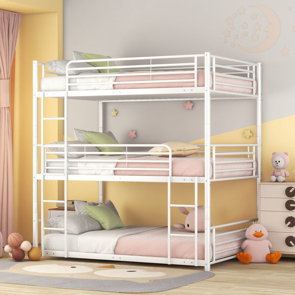 Full-Full-Full Metal  Triple Bed  with Built-in Ladder, Divided into Three Separate Beds,White(OLD SKU:LP000297AAK)
