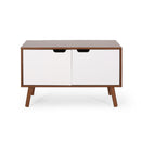 Modern 2 Door Cabinet End Table - White / Walnut