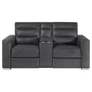 Yamein - Power Reclining Loveseat With Bookcase Arms And LED Lights - Charcoal