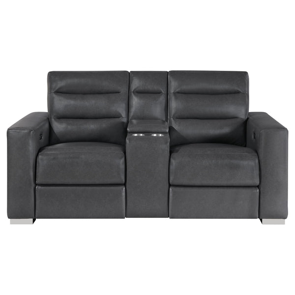 Yamein - Power Reclining Loveseat With Bookcase Arms And LED Lights - Charcoal