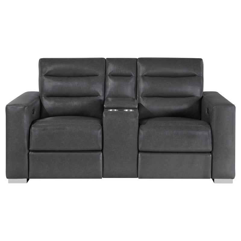 Yamein - Power Reclining Loveseat With Bookcase Arms And LED Lights - Charcoal